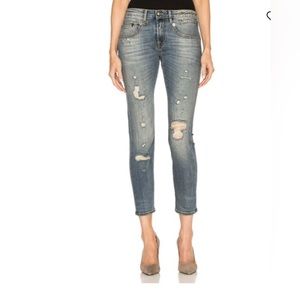R13 Womens Boy Skinny Jeans Vintage Crashing Blue 26.